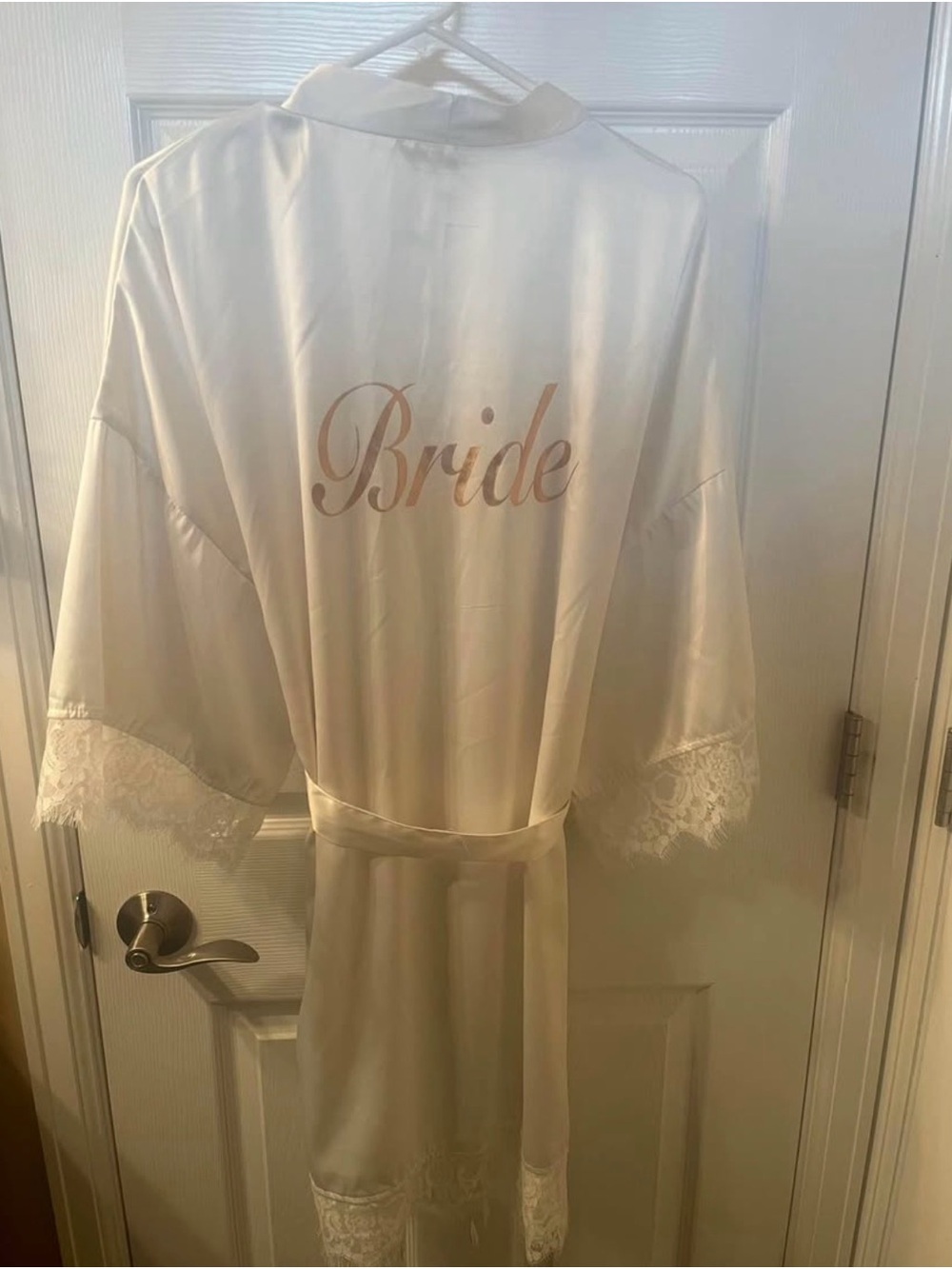 Bride Satin Robe with Lace Trim - Ivory